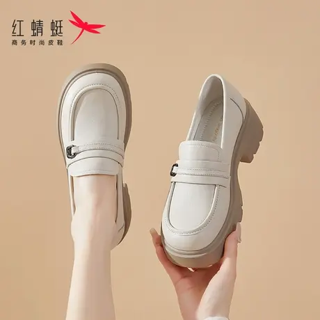 红蜻蜓乐福鞋女真皮2024春季新款松糕厚底增高时尚百搭英伦皮鞋女商品大图
