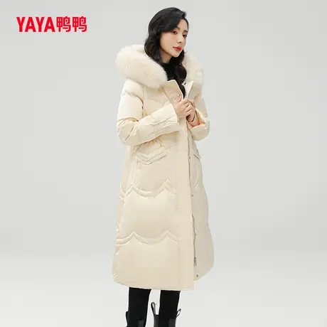 鸭鸭羽绒服女2023年冬季防寒中长款狐狸毛领气质时尚宽松外套W图片
