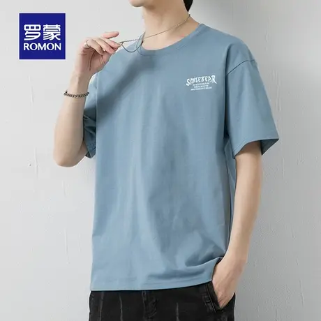 罗蒙男士纯棉短袖T恤夏季薄款印花圆领休闲半袖大码上衣服冰丝体t图片