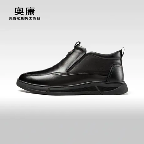 奥康男鞋 2023冬季新款商务休闲加绒保暖舒适鞋牛皮革百搭时装靴商品大图