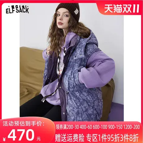 妖精的口袋宽松印花羽绒马甲女2023冬新款小个子复古保暖通勤上衣图片