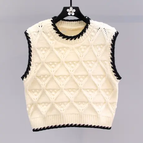 复古撞色菱格针织马甲女秋冬2023新款无袖设计感小众内搭毛衣背心图片