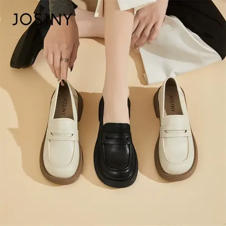 Josiny/卓诗尼厚底粗跟乐福鞋女2024新款春季一脚蹬英伦风单鞋子图片