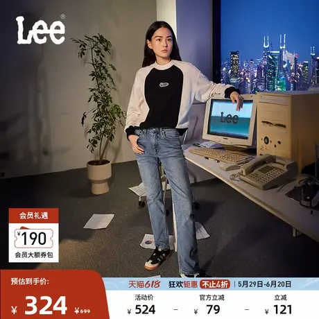 Lee春夏422标准中腰直脚经典五袋款浅蓝色复古女铆钉牛仔裤休闲潮图片