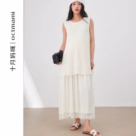 十月妈咪孕妇连衣裙2025新款夏季薄款宽松假两件镂空背心裙夏装商品大图