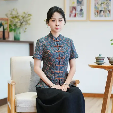 筠雅夏季新款唐装女中国风改良旗袍上衣收腰显瘦新中式女装24J182商品大图