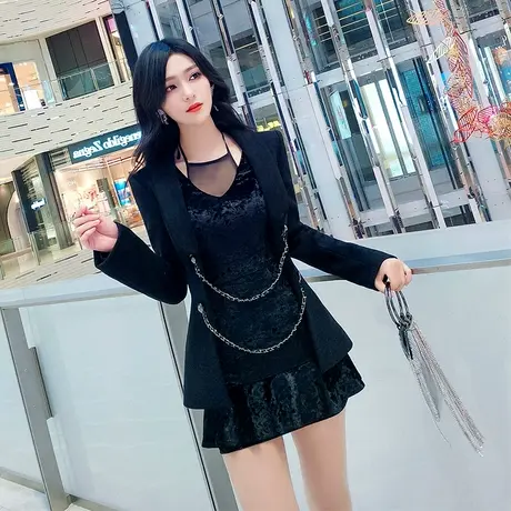 VJE秋冬装新款 时尚显瘦修身通勤气质黑色小西装外套女商品大图