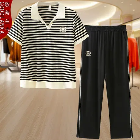 中年妈妈夏装运动服套装套时尚中老年女POLO衫短袖T恤休闲两件套商品大图