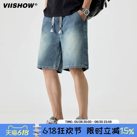 VIISHOW夏季五分牛仔裤男超薄宽松运动半截裤透气潮牌休闲中裤子图片
