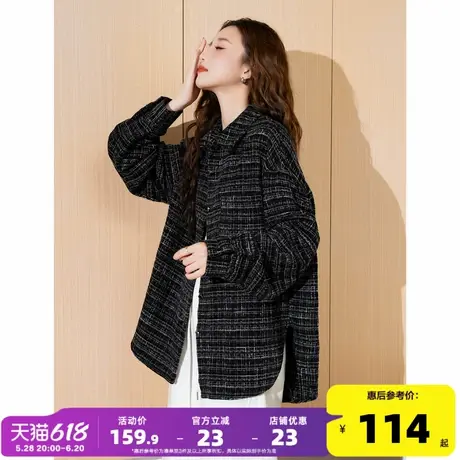 唐狮2025春秋新款女衬衫气质小香风长袖衬衫格子通勤百搭上衣潮流图片