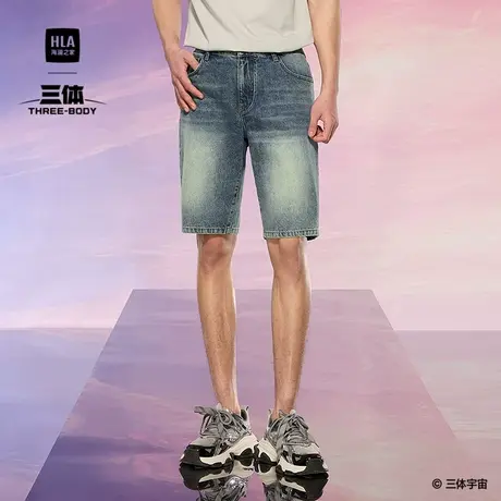 HLA/海澜之家三体联名宽松牛仔中裤25春夏新款刺绣五分短裤子男士商品大图