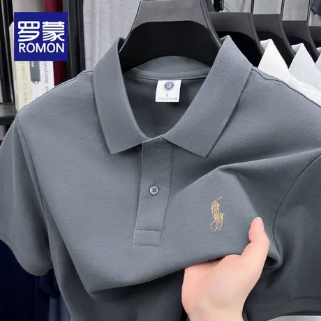 罗蒙100%棉POLO衫短袖休闲男士夏季薄款2025新款纯色刺绣翻领T恤商品大图