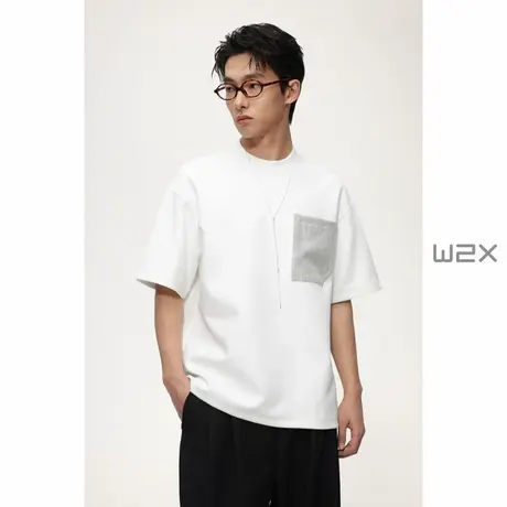 w2x夏季异质拼接撞色设计感宽松短袖T恤男痞帅轻奢休闲体恤半袖潮商品大图
