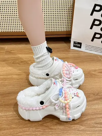 棉拖鞋洞洞鞋女外穿办公室2023秋冬新款教室加绒保暖厚底踩屎感女商品大图