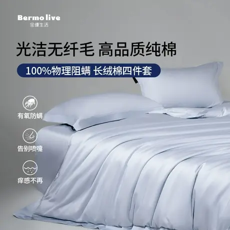 宝缦防螨四件套纯棉全棉长绒棉防尘螨过敏床单被套床笠床上用品商品大图