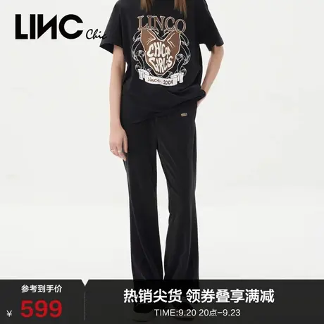 LINCCHIC金羽杰裤子女新款2023弹力松紧腰休闲宽腿长裤S232KP126Y图片