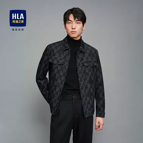 【翻领】HLA/海澜之家满印衬衫夹克春秋新拉链时尚潮牌长袖外套男图片