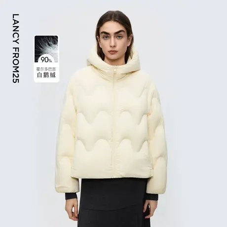 朗姿霍尔多巴吉白鹅绒羽绒服无帽高领宽松短款通勤面包服新款冬衣商品大图