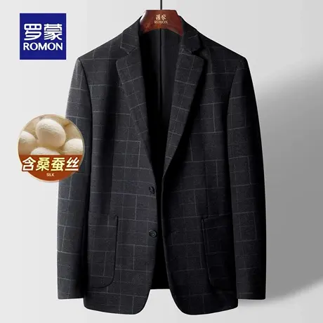 【含桑蚕丝 】罗蒙男士复古格纹西装外套2025秋季新款潮流西服男图片