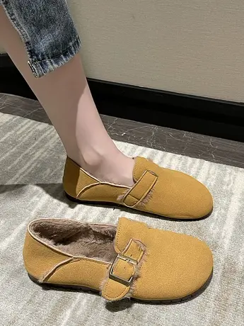 加绒棉鞋女冬丑萌鞋女平底2023年新款森系两穿保暖单鞋复古勃肯鞋商品大图