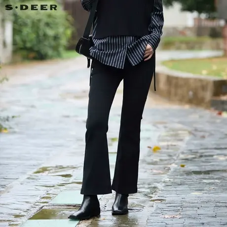 【商场同款】sdeer圣迪奥女装时尚高腰插袋喇叭牛仔长裤S24380804商品大图