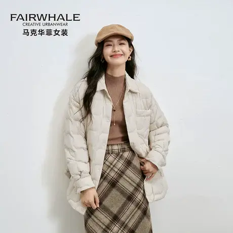 马克华菲轻薄羽绒服夹克女冬季2025新款宽松休闲廓形翻领保暖外套图片