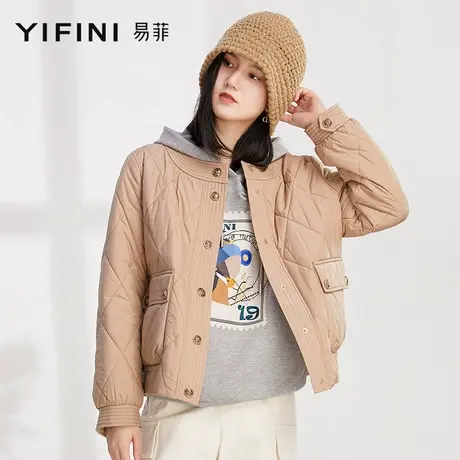 Yifini/易菲春秋新款圆领开衫小个子棉服外套女大口袋轻薄棉衣商品大图