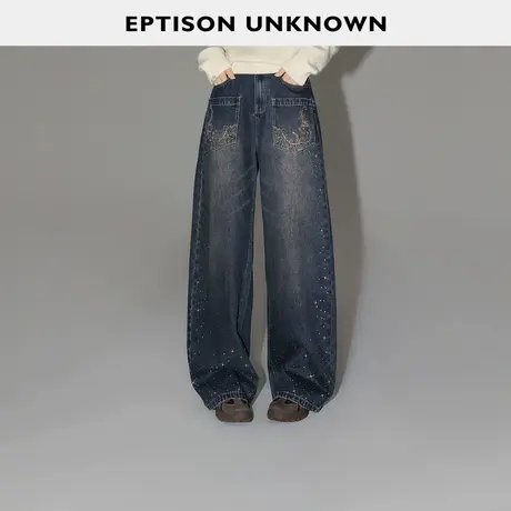 EPTISON牛仔裤女2025冬季新款直筒美式复古风弯刀裤高腰好看裤子商品大图
