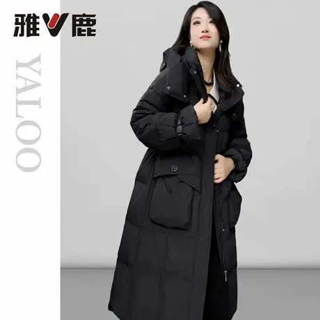 雅鹿官方正品新款秋冬季加厚加绒时尚保暖女黑色中长款羽绒服外套商品大图