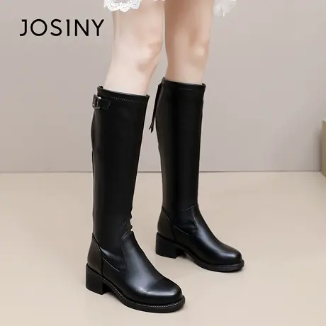卓诗尼2025秋冬新款不过膝长靴时尚舒适骑士靴百搭舒适气质高筒靴图片