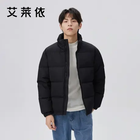 艾莱依立领羽绒服男装烟雾印花潮流运动短款冬季新款鸭绒廓形外套图片