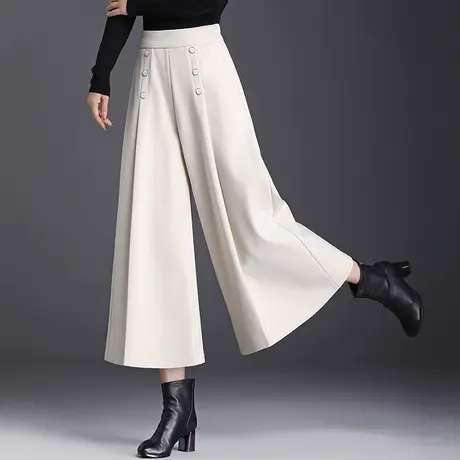 秋冬季新款毛呢长裙裤女宽松加大码女装胖妹妹高腰显瘦阔腿大脚裤商品大图