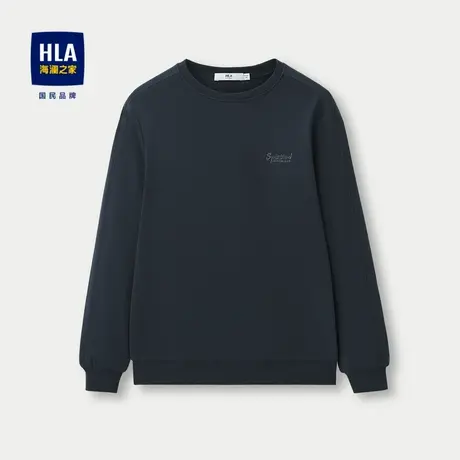 HLA/海澜之家圆领长袖T恤2023秋季新款撞色绣花简约套头上衣男商品大图