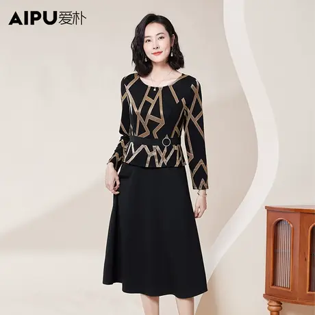 爱朴大码女装2023冬季新款胖mm时髦法式拼接显瘦休闲中长款连衣裙图片