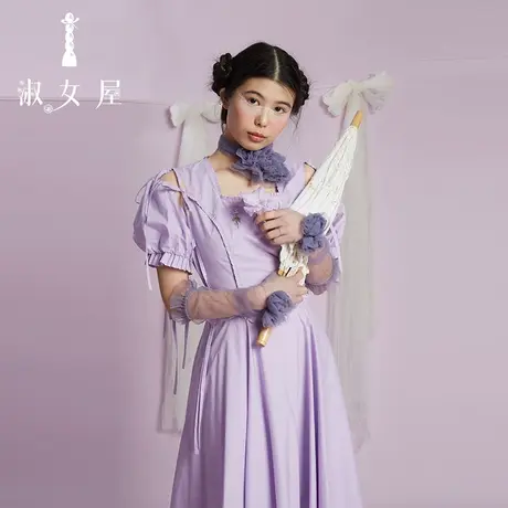 淑女屋官方旗舰店蝴蝶结袖360度大摆连衣裙图片