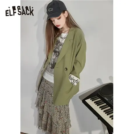 妖精的口袋休闲西装外套女2023冬季新款黑色复古设计感宽松小西服图片
