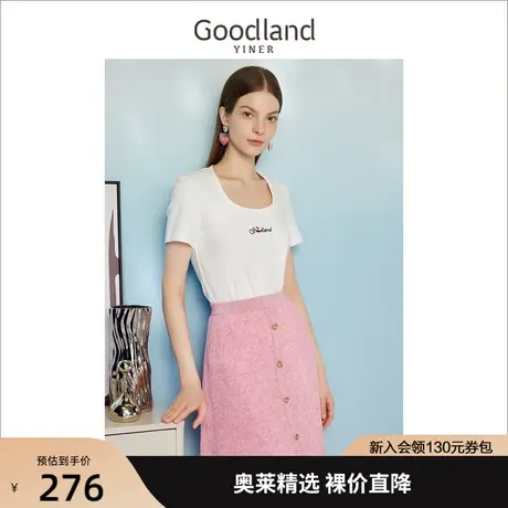 【季夏恋果】音儿美地女装2023夏季新款百搭短袖绣花小方领T恤商品大图