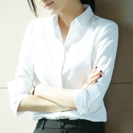 雀后职业白色衬衫女士春装新款法式收腰工作服正装高级感黑色衬衣商品大图