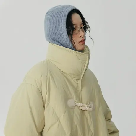 omont蛋挞家 菱形格牛角扣羽绒服女冬季2023新款宽松加厚面包服商品大图