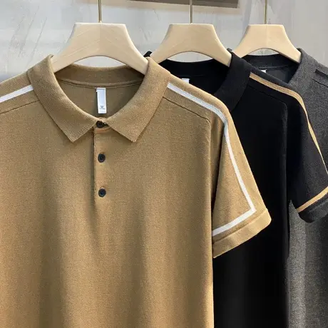 2025夏季男士翻领POLO衫半袖针织衫韩版休闲轻商务短袖毛衣男t恤商品大图
