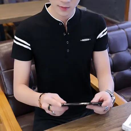 男士短袖t恤夏季修身立领半袖薄款男装polo衫2023年体恤帅气潮流商品大图