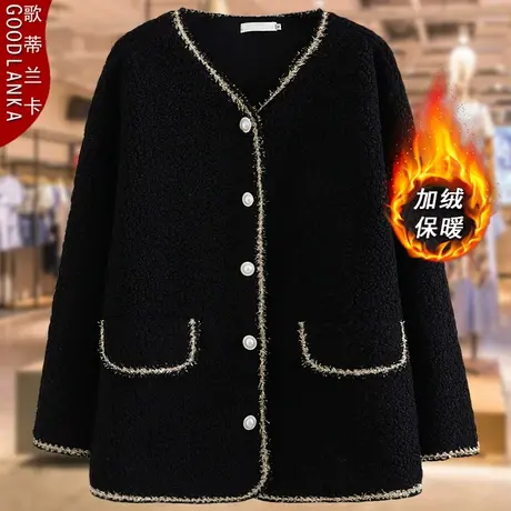 中老年女装冬装加绒小香风外套中年妈妈装加肥加大码女羊羔绒棉衣商品大图