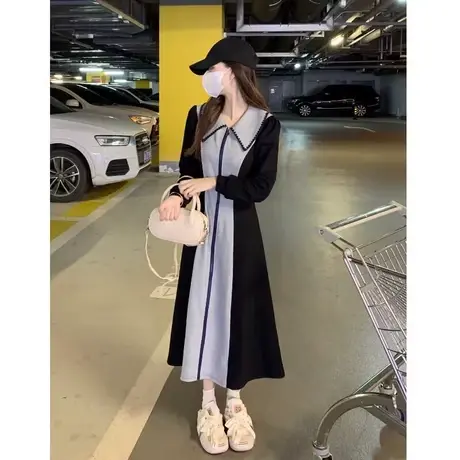 大码polo连衣裙女装春秋季胖MM显瘦设计感中长款收腰a字长裙200斤图片