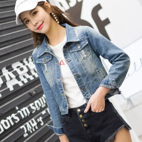 牛仔外套女短款修身韩版新款显瘦学生长袖春秋牛仔衣怀旧破洞大码图片