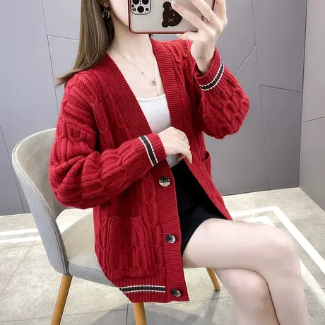 秋装2023年新款女士毛衣外套外搭秋季宽松洋气麻花针织开衫女上衣图片