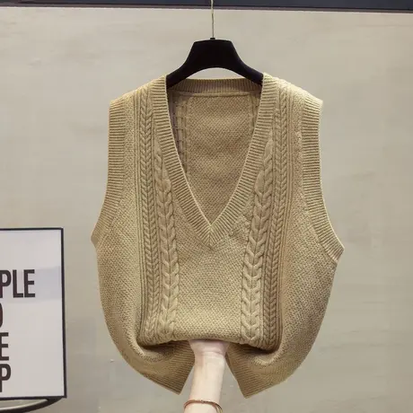 麻花v领针织马甲背心女2023秋装新款宽松外穿马夹叠穿毛衣坎肩潮商品大图