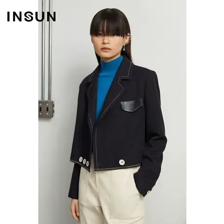 INSUN恩裳冬季明线纽扣直筒西装领外套商品大图