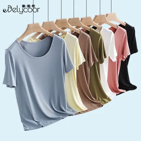 白色短袖T恤女2025春夏圆领宽松体恤短袖简约内搭薄大码打底上衣商品大图