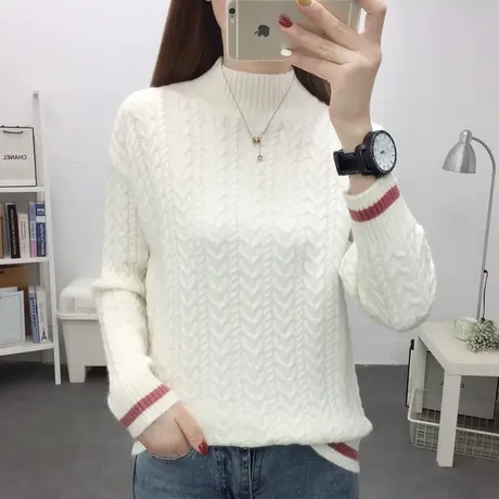 半高领麻花套头毛衣女2021年秋冬新款洋气内搭针织衫加厚打底衫女商品大图