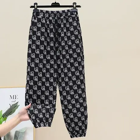 2023早春新款垂感九分裤子女束脚哈伦裤秋满身字母千鸟格直筒长裤商品大图